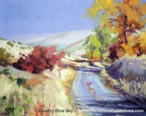 country road autumn blue sky rural travel steve henderson painting art