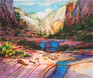 Where is the day's road taking us? Blue Ribbon, original watercolor by Steve Henderson