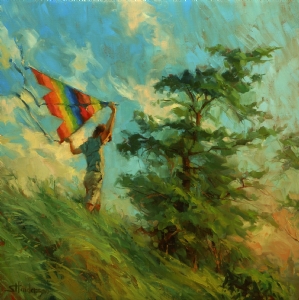 Sights, sounds, smells, touch -- all of these can transport us back to our childhood. Summer Breeze, at the Lawrence Gallery, by Steve Henderson