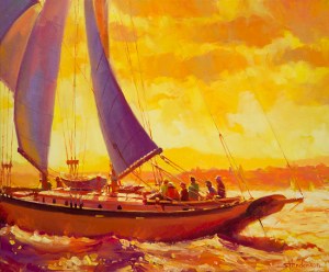The woman who has fortunately sailed far away from my life was as skilled at malevolence as the master sailor is with negotiating the sea. Golden Opportunity, original at Steve Henderson Fine art; licensed open edition fine art print at Great Big Canvas.