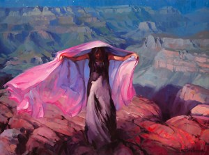 Yes, we fit 30 fairly good sized paintings, like this one, in a Honda Fit. She Danced by the Light of the Moon, original painting through Steve Henderson Fine Art; licensed open edition fine art print through Great Big Canvas