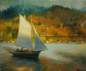 Some of us sail through life in a rowboat, some in a yacht, others in something in between. We learn to use the craft we have. Autumn Sail by Steve Henderson; licensed open edition print at Great Big Canvas.