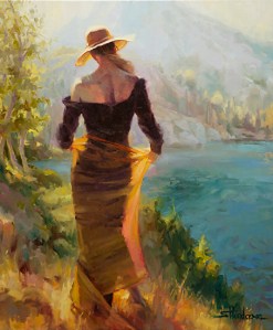 Getting away from the crowd can take us to pristine, awe inspiring places. Lady of the Lake, original oil painting by Steve Henderson; licensed open edition art print at Great Big Canvas.