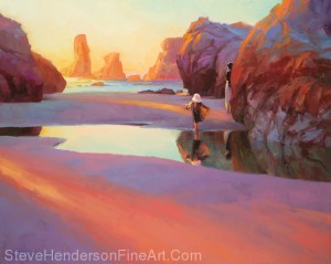 The ocean has always been a place where one can lose oneself in play, or thought. Reflection, original oil painting by Steve Henderson; open edition print at Great Big Canvas.