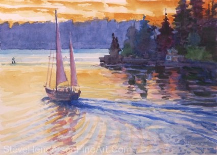Sailing on the Sound original watercolor painting by Steve Henderson