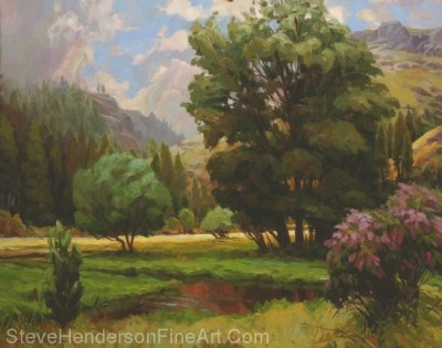 The Quiet Place of trees in the Wallowa mountains, original oil painting by Steve Henderson