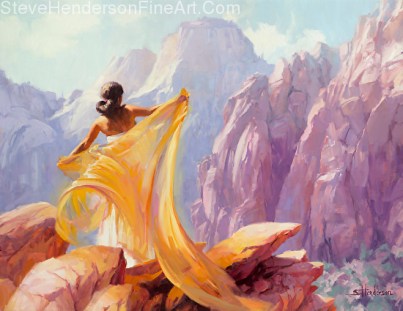 Dream Catcher woman at canyon with shawl cloth by Steve Henderson licensed prints at Framed Canvas Art, Art.com, Amazon.com, and icanvasart