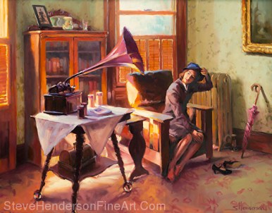 Ending the Day on a Good Note inspirational original oil painting 1940s nostalgia by Steve Henderson