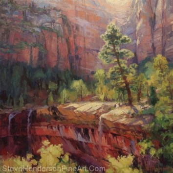 Last Light in Zion National Park inspirational original oil painting by Steve Henderson licensed prints at Great Big Canvas, iCanvasART, Framed Canvas Art. Art.com, and Vision Art Galleries
