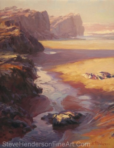 Expose inspirational original oil painting of path on ocean beach by Steve Henderson