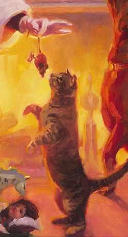 Something for Everyone inspirational original oil painting of Santa and a cat with a mouse by Steve Henderson
