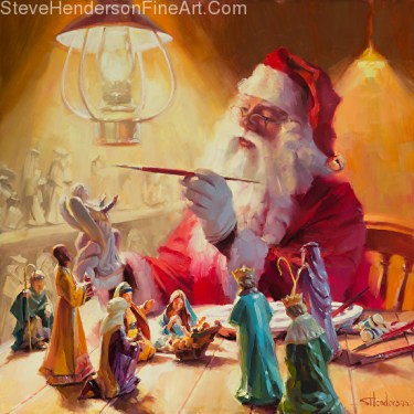 These Gifts Are Better Than Toys inspirational original oil painting of Santa painting nativity set by Steve Henderson licensed prints at icanvasart and give write cards