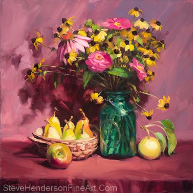 September inspirational original oil painting still life flower floral by Steve Henderson