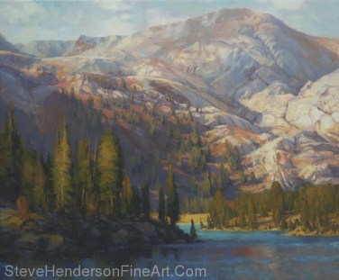 The Divide inspirational original oil painting of mountain and alpine lake by Steve Henderson