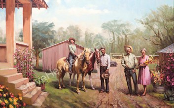 Arizona Memories inspirational original oil painting commissioned of horses and people on a ranch by Steve Henderson
