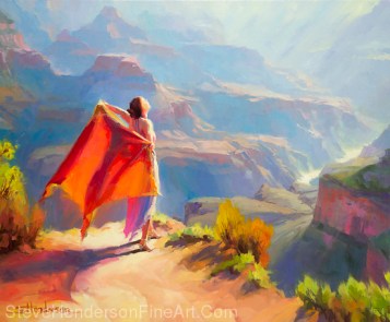 Eyrie inspirational original oil painting of Grand Canyon sprite facing sunrise by Steve Henderson licensed wall art home decor at icanvas, framed canvas art, great big canvas, amazon.com, art.com, posterhero, prints.com, vintage art, fulcrum gallery and allposters.com