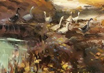 Duck detail from Autumn Dreams, inspirational original oil painting by Steve Henderson