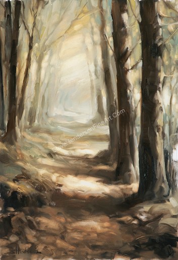 Forest Path inspirational original oil painting of trees and woods by Steve Henderson