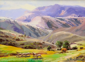 Grazing in the Salmon Rivers Mountains inspirational original oil painting of Idaho countryside by Steve Henderson