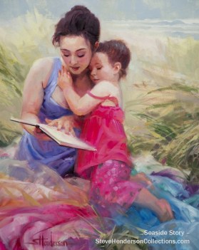seaside story mother child reading beach coast family steve henderson art