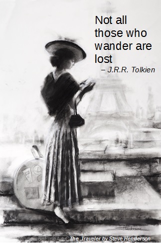 The Traveler woman in hat with guidebook in Paris by Steve Henderson