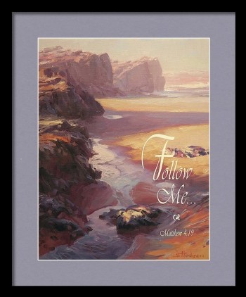 follow me Jesus beach footprints ocean inspirational impressionism Steve Henderson painting