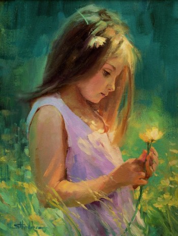 hailey-child-girl-holding-flower-thinking-steve-henderson-figurative-art-home-decor