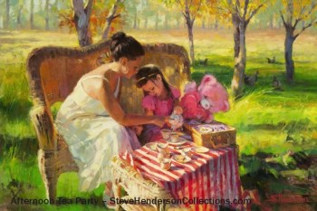 afternoon tea party mother child country family steve henderson art decor