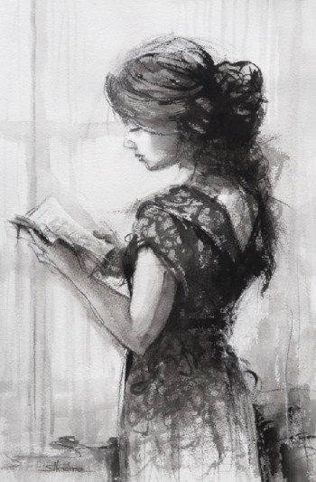 reading novel book woman thinking thoughtful literacy steve henderson figurative drawing
