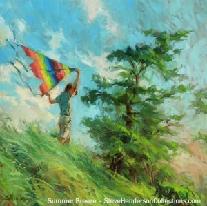 summer breeze country boy flying kite freedom steve henderson art painting