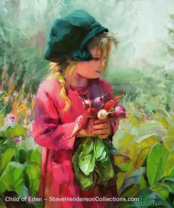 child eden summer garden green hat innocence country steve henderson