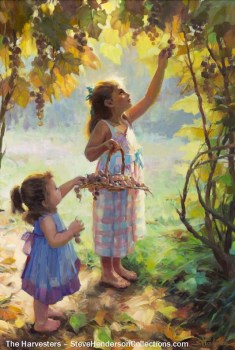 harvesters sisters girls friends picking grapes steve henderson art