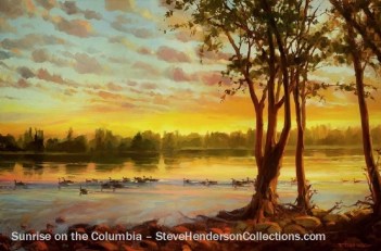 geese sunrise river columbia country morning dawn river steve henderson art