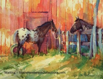waiting horses barn farm country ranch steve henderson painting