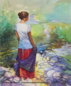 river muse woman thinking country stream henderson art