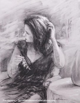 hairpin beautiful woman thinking nostalgic innocence steve henderson drawing