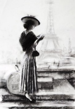 traveler vintage nostalgia innocence woman paris france steve henderson art