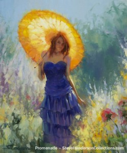promenade spring garden woman parasol strolling steve henderson art